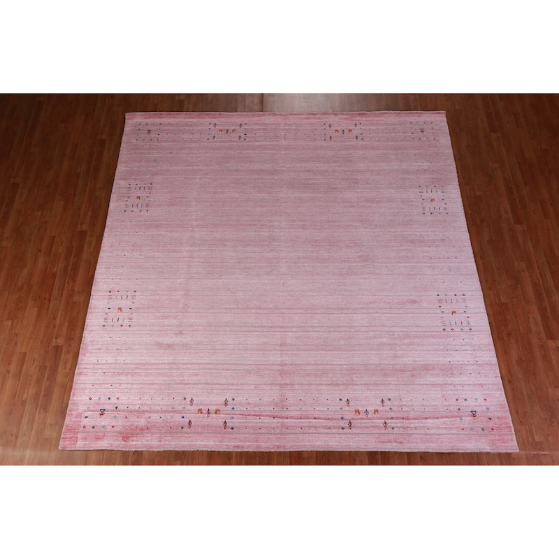Hand Knotted Oriental 100% Wool Carpet Tribal Animal Pictorial Pink Gabbeh Area Rug - 9' 11'' X 9' 8''