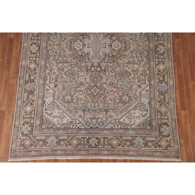 Hand Knotted Oriental 100% Wool Carpet Traditional Medallion Pink Tabriz Area Rug - 9' 8'' X 6' 5''