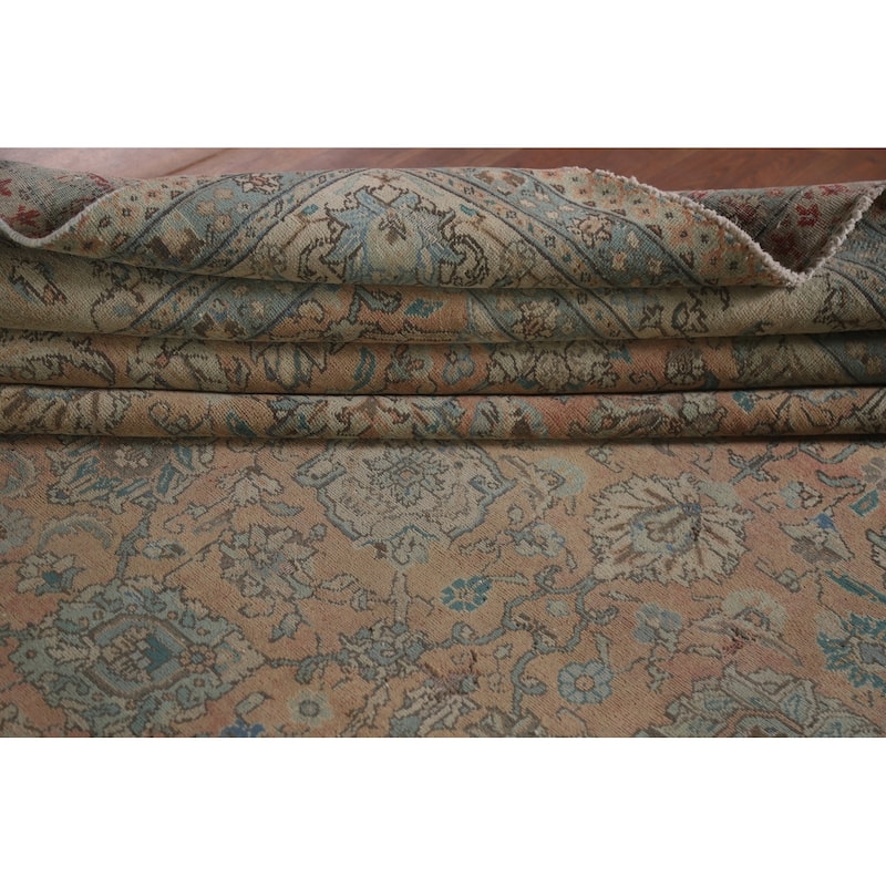 Hand Knotted Oriental 100% Wool Carpet Traditional All-Over Coral Tabriz Area Rug - 12' 4'' X 9' 1''