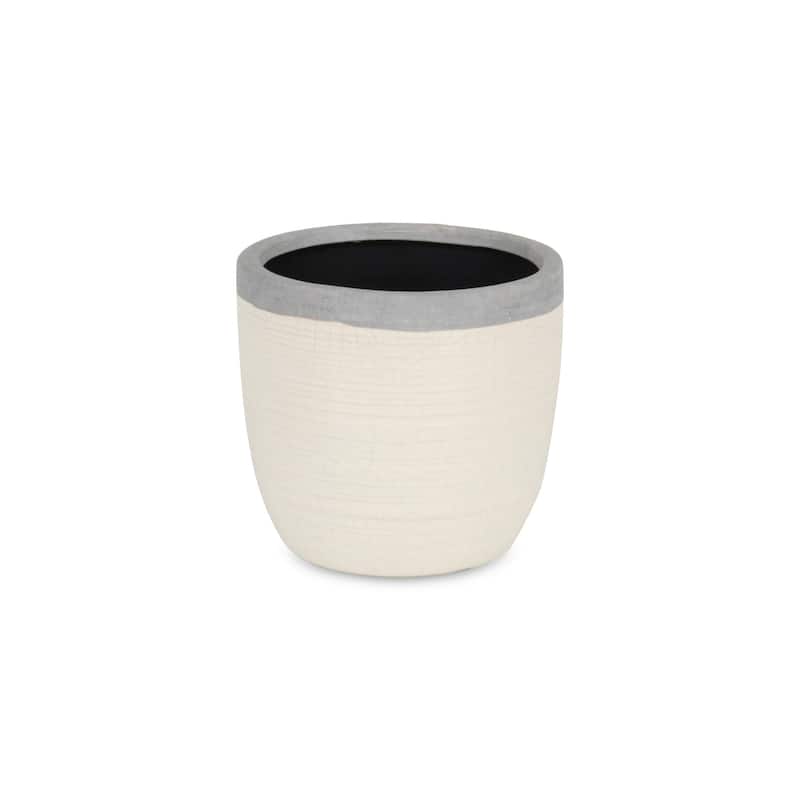 HomeRoots 6" Cream and Gray Crackle Mosaic Ceramic Indoor Outdoor Round Pot Planter