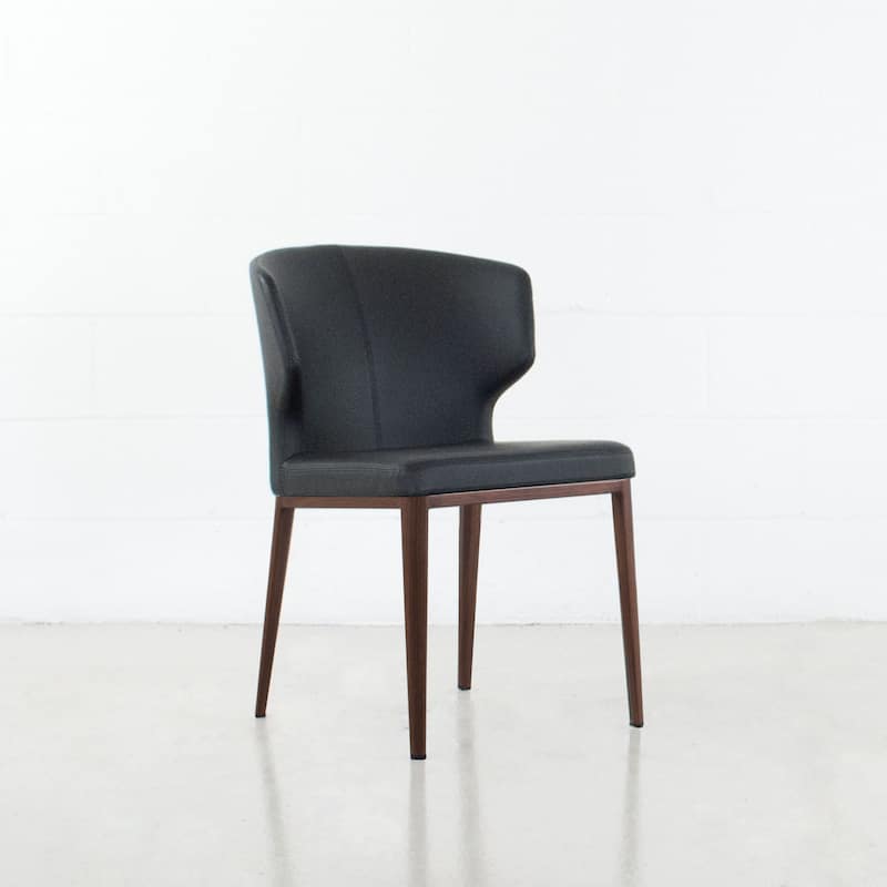 Cabo Mid-century Modern Faux Leather Wingback Dining Chair - Walnut Imprint Base - Black