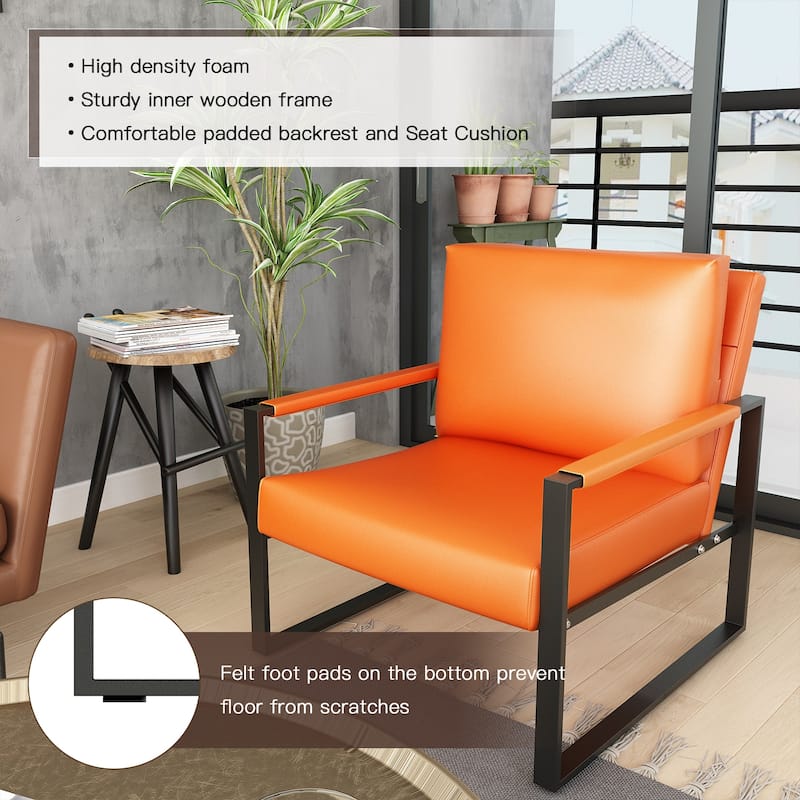 Mieres Mid-Century Style Faux Leather PU Accent Chair, Armchair with Steel Frame