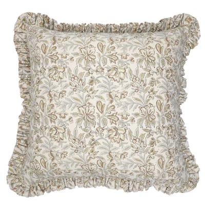 Floral Cotton Indoor Outdoor Frill Pillow Cover- Kudrat