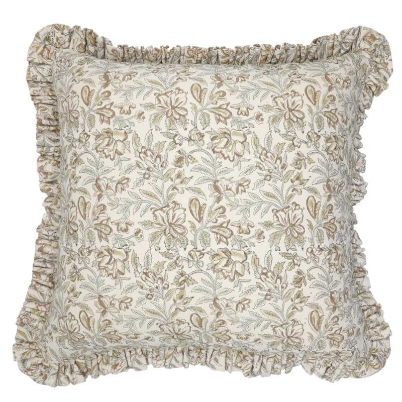 Floral Cotton Indoor Outdoor Frill Pillow Cover- Kudrat