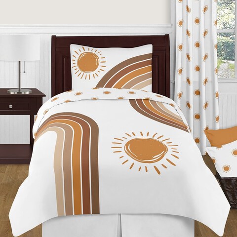 Rainbow Vintage Boho Sun 4pc Twin Comforter Set Pumpkin Orange Brown and White Bohemian Minimalist Gender Neutral Retro Arches