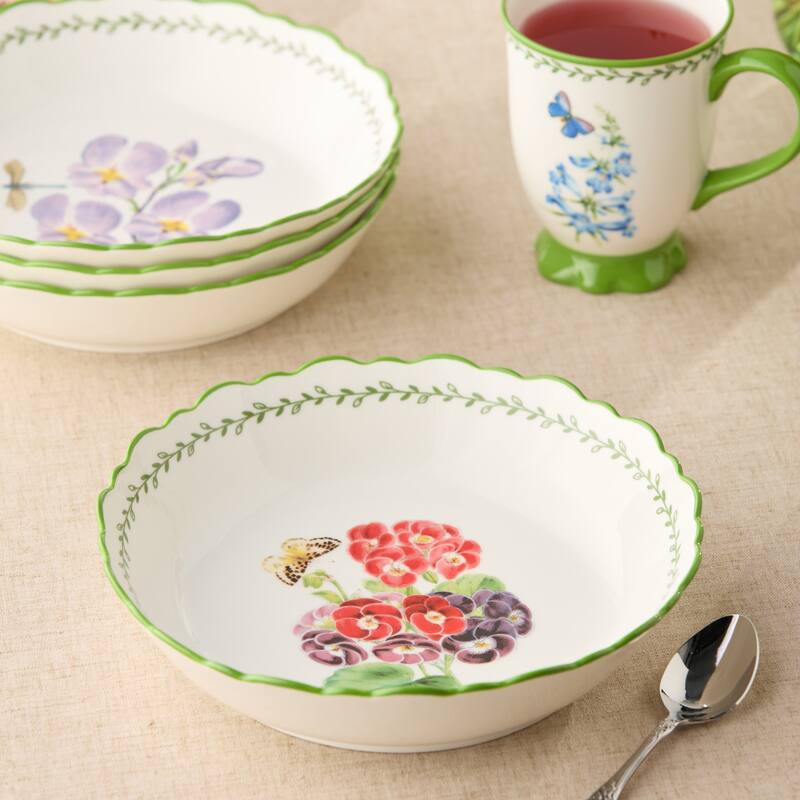 Certified International Mirabella 9" Soup/Cereal Bowls, Set of 4 Assorted Designs - 9.00"L x 9.00"W x 2.00"H