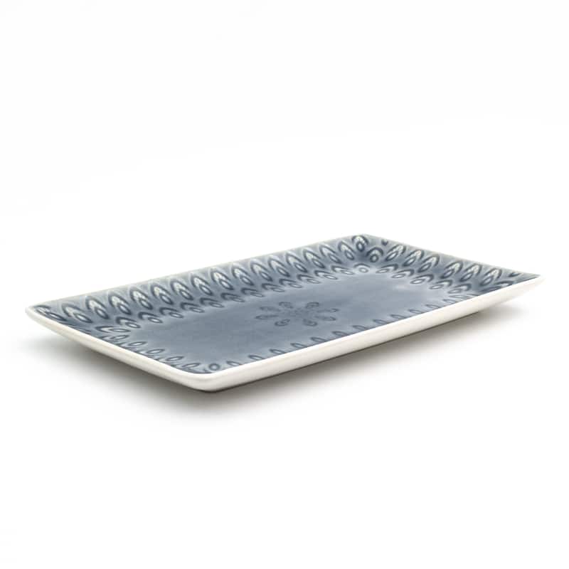 Euro Ceramica Peacock 12" Rectangular Crackle-Glazed Platter - 12.00 in. x 6.69 in. x 1.06 in.