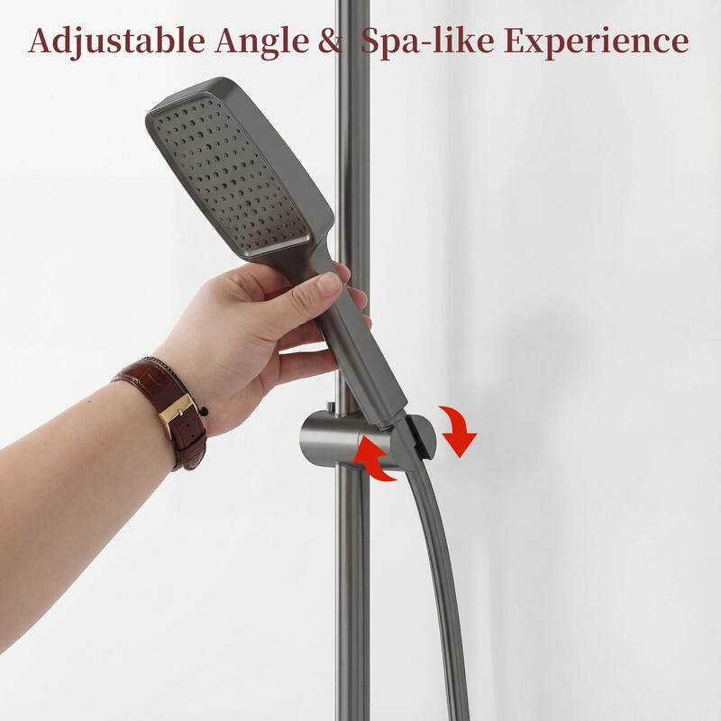 Gunmetal Rainfall Shower System with Handheld Shower 4 Function Shower Faucet Set Wall Mounted Bathroom Shower Column System