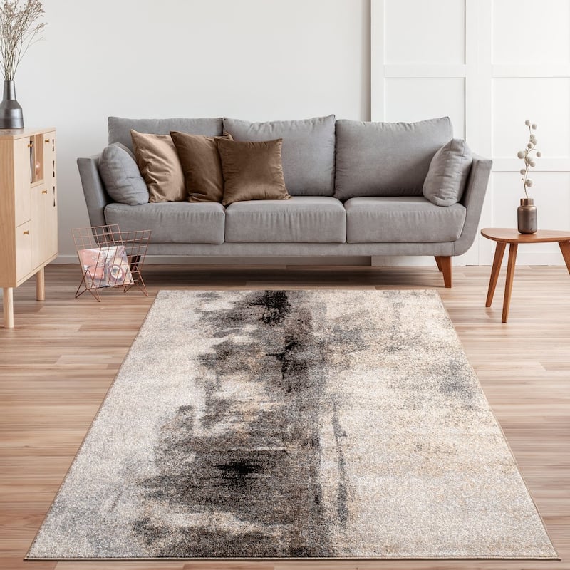 Modern Designer Rug in Cream Brown Black - 2'8" x 4'11"