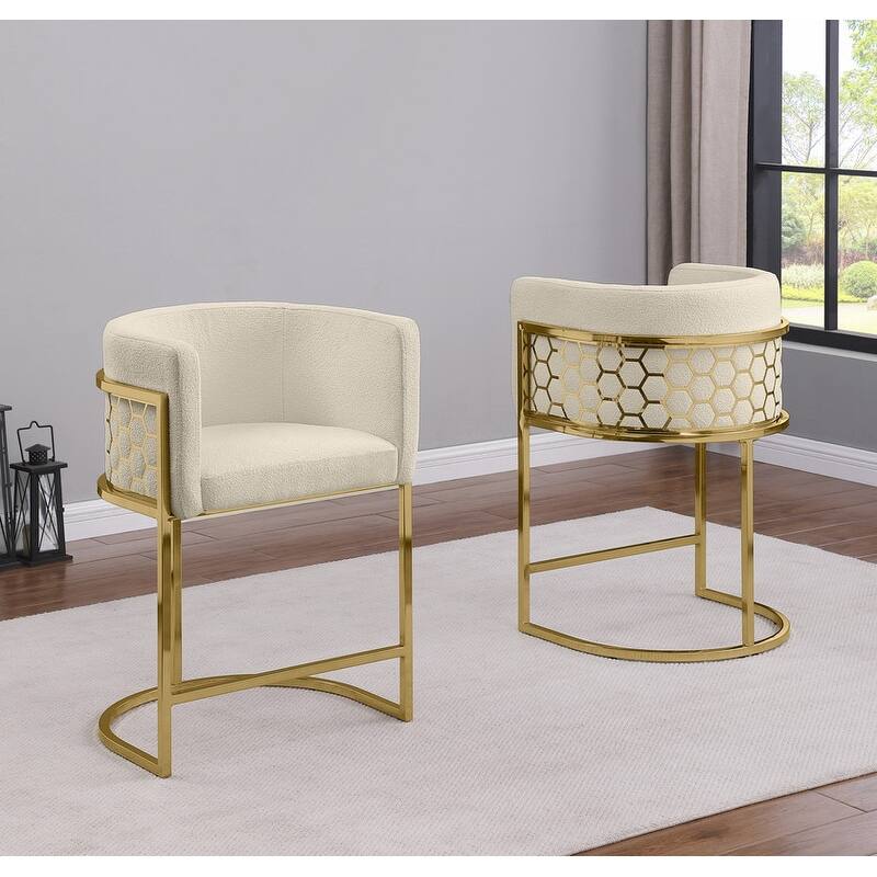 Best Quality Furniture 29" Gold Chrome Upholstered Barstools Set of 2. - N/A