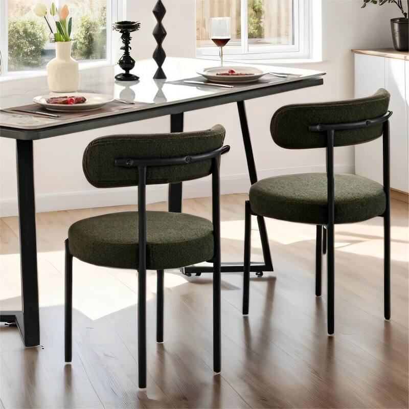 Boucle Dining Chairs Set of 2, Curved Backrest Chair