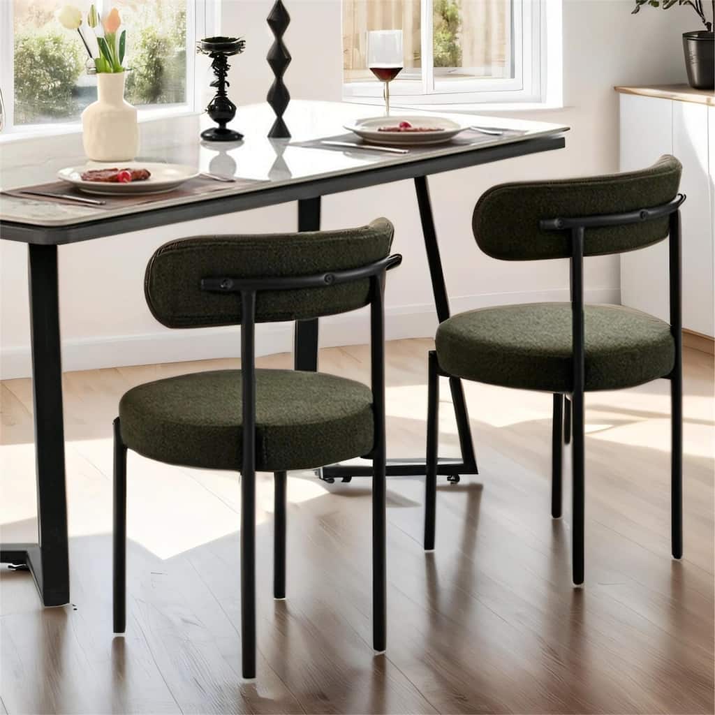 Boucle Dining Chairs Set of 2, Curved Backrest Chair