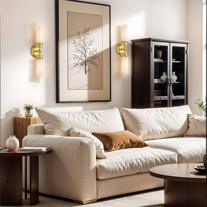 Howard Double Wall Sconce - Metal, Glass & Matte Black, Ivory White 2-Light Sconce for Living Room or Bathroom in Modern Style