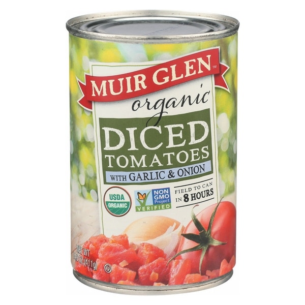 Muir Glen Diced Tomatoes with Garlic and Onion - Tomato - Case of 12 - 14.5 oz.