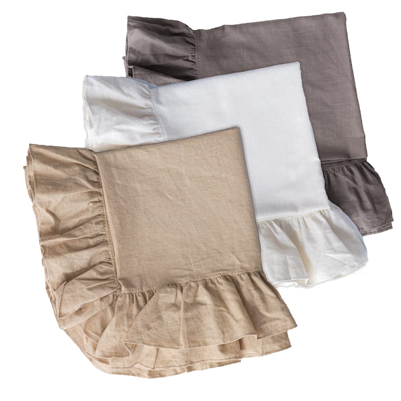 Deerlux 100% Pure Linen Washable Tablecloth with Ruffle Trim