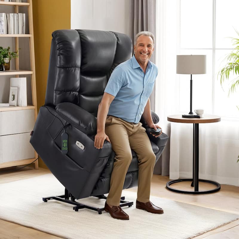 MCombo Large Dual Motor Power Lift Recliner Chair with Massage and Dual Heating for Elderly People, Faux Leather