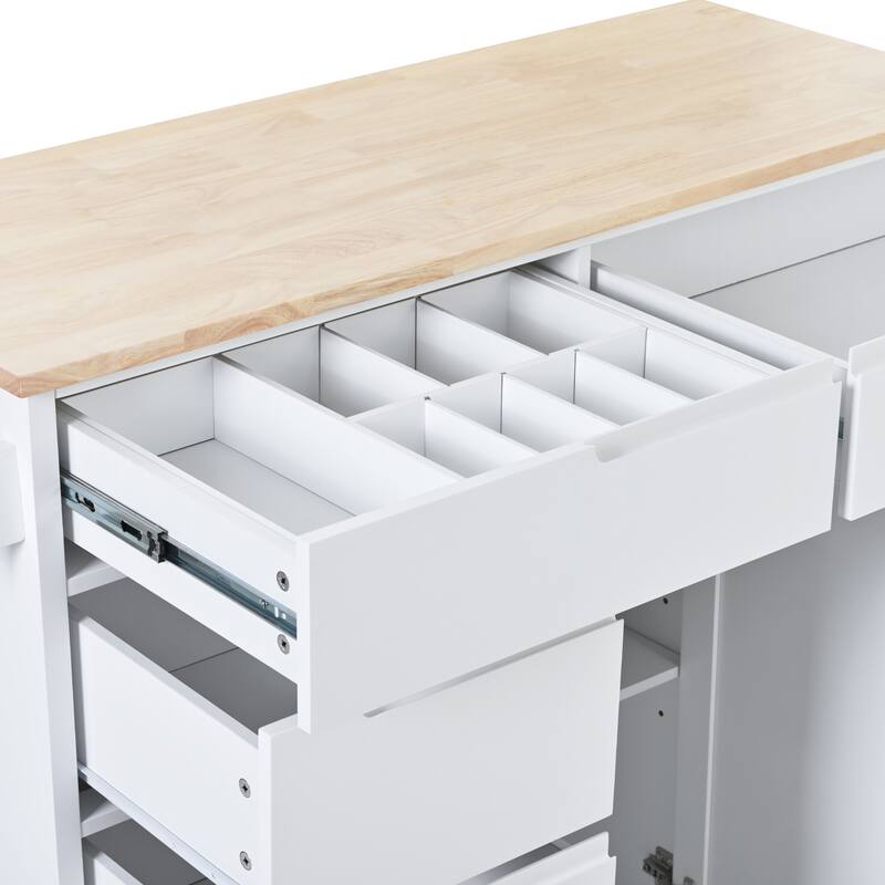 Kitchen Island on Wheels w/ 8 Handle-Free Drawers & Flatware Organizer