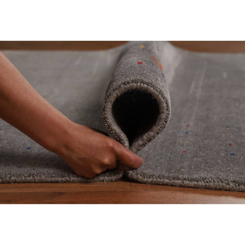 Hand Knotted Oriental 100% Wool Carpet Tribal Tribal Greys & Charcoal Gabbeh Area Rug - 8' 1'' X 5' 6''