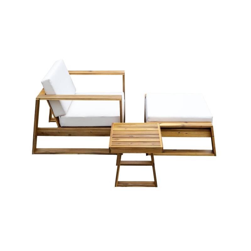 3-Piece Outdoor Acacia Wood Lounge Set with Chair, Ottoman & Table