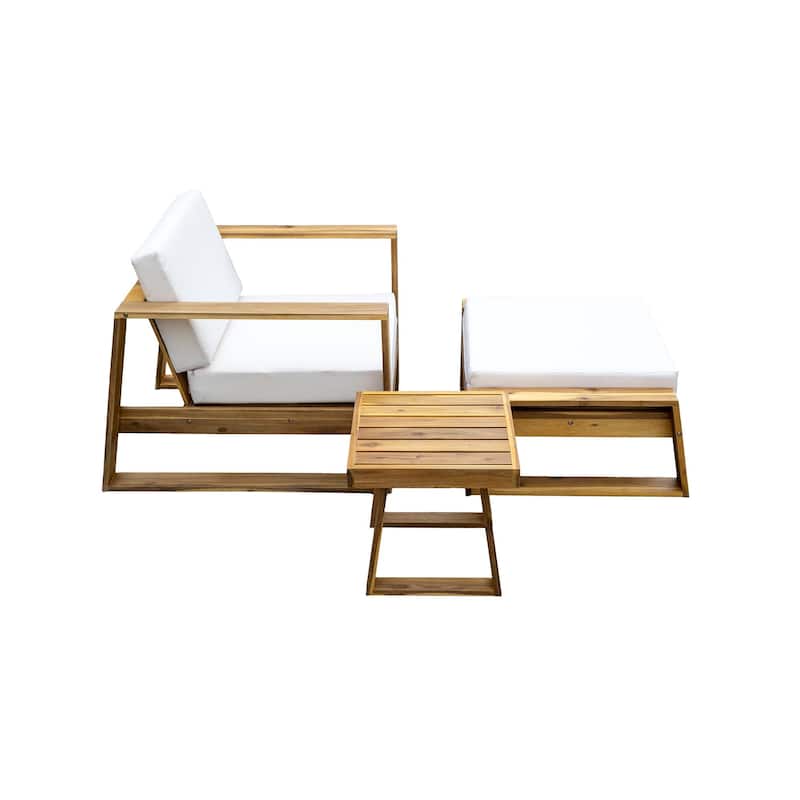 Acacia Wood Outdoor Lounge Set - Chair & Ottoman
