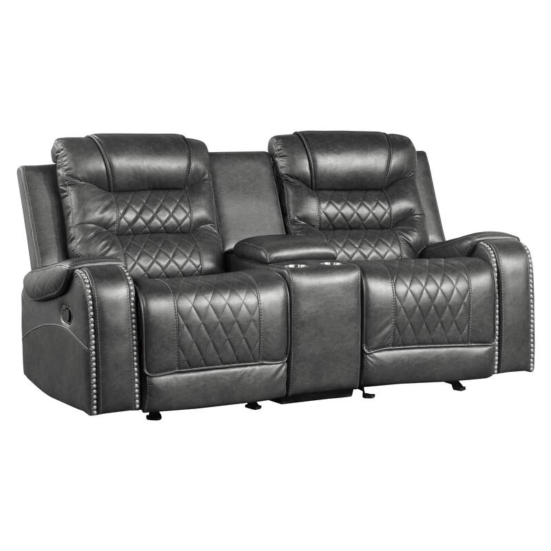 Paul 78 Inch Manual Recliner Loveseat, Cupholder Console Gray Faux Leather