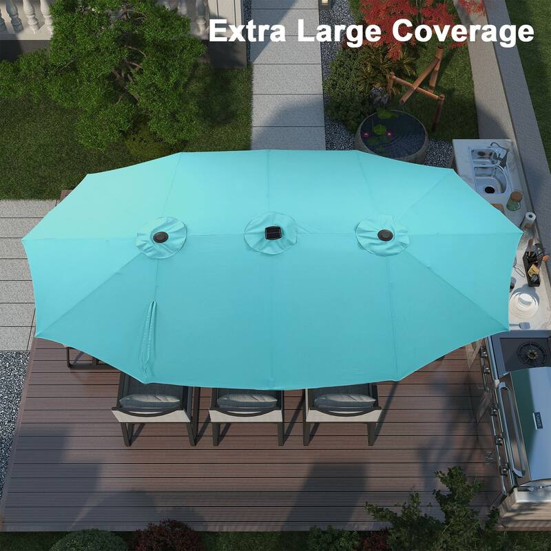 Autlaycil 15ft Retangle Patio Umbrella with Solar Lights & Base