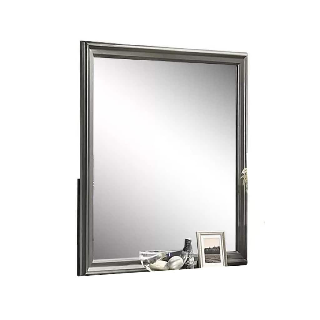 Modern Dresser Mirror, Dark Gray, Square 38 Inch Solid Wood Frame - Dark Gray