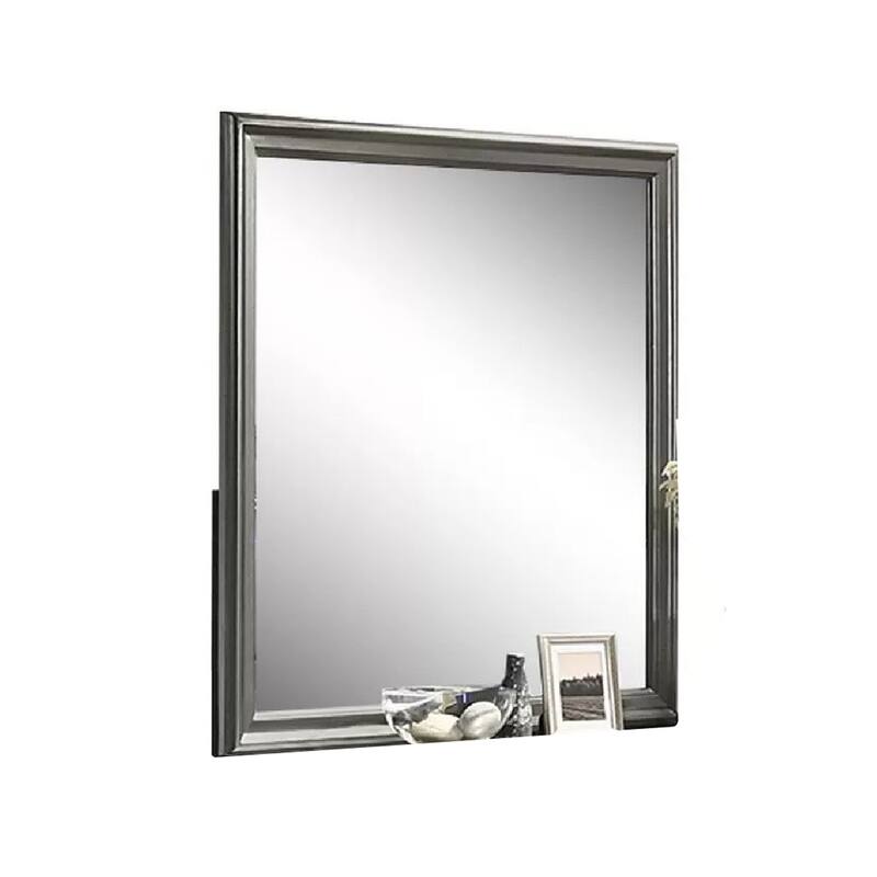 Modern Dresser Mirror, Dark Gray, Square 38 Inch Solid Wood Frame - Dark Gray