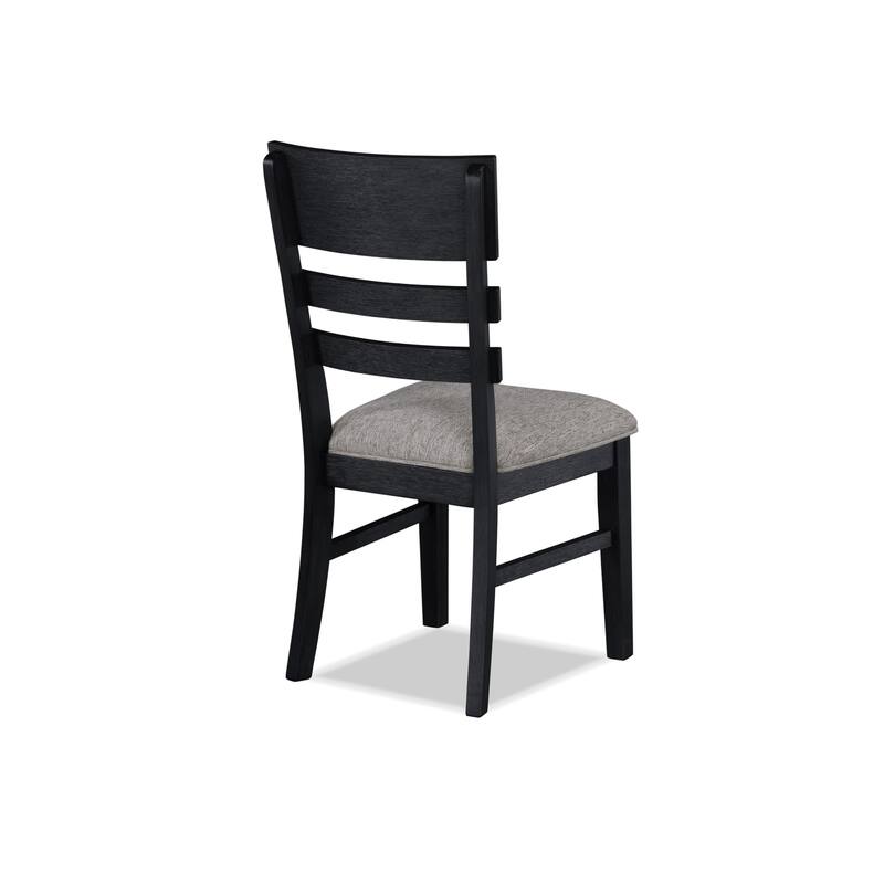2pc Contemporary Transitional Style Side Chair,Upholstery Seat Ladder Back Dining Chair - Black