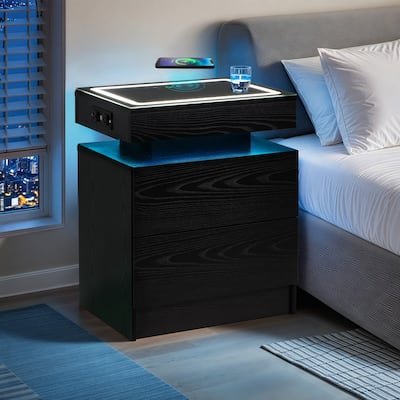 EROMMY LED Nightstand with Charging Station, Floating Bedside Table with Drawers and RGB Lights