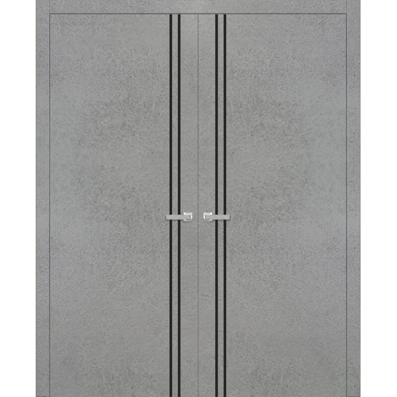 Solid French Double Doors 36 x 80 Planum 0016 Concrete with - 48" x 80" ( 2* 24x80)
