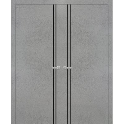 Solid French Double Doors 36 x 80 Planum 0016 Concrete with