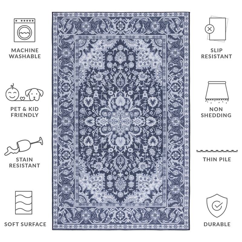 SAFAVIEH Tucson Machine Washable Slip Resistant Emmie Traditional Rug - 3' x 5' - Black/Beige