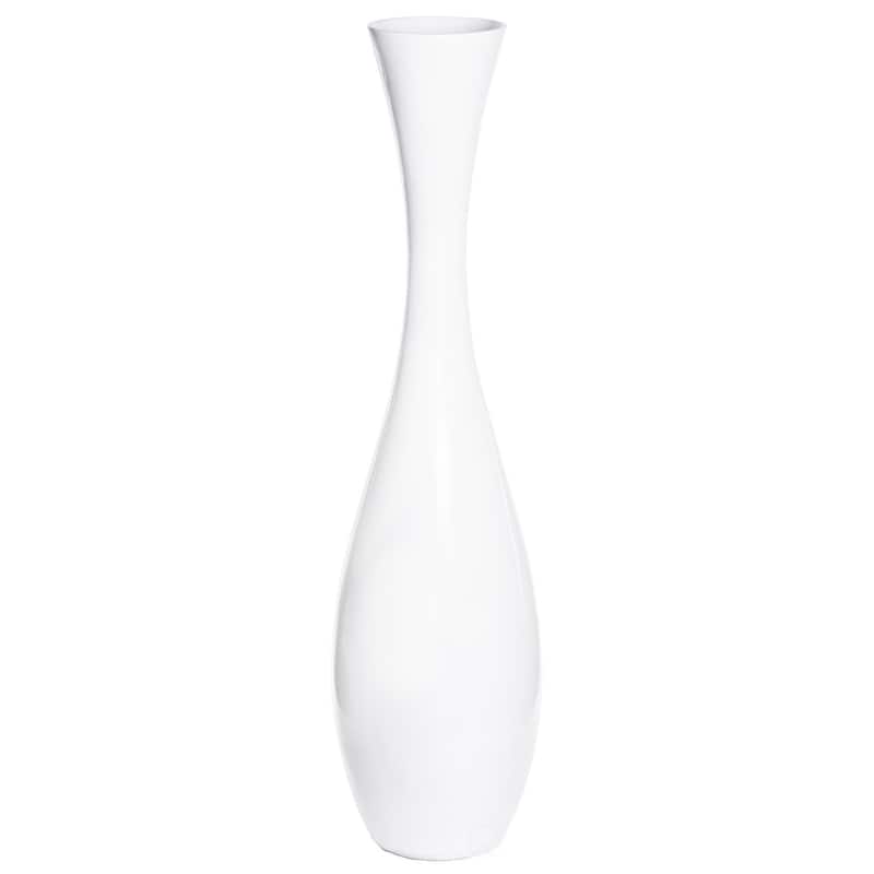 43 Inch Tall White Modern Fiberglass Narrow Trumpet Floor Vase - Contemporary Home Decor Accent Piece for Living Room, Entryway