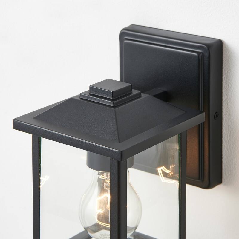 KAWOTI 1-Light Minimalist Temple-Inspired Outdoor Lantern (Set of 2) - Black