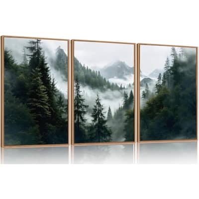 Sage Green Forest Mountain Framed Canvas Wall Art Set
