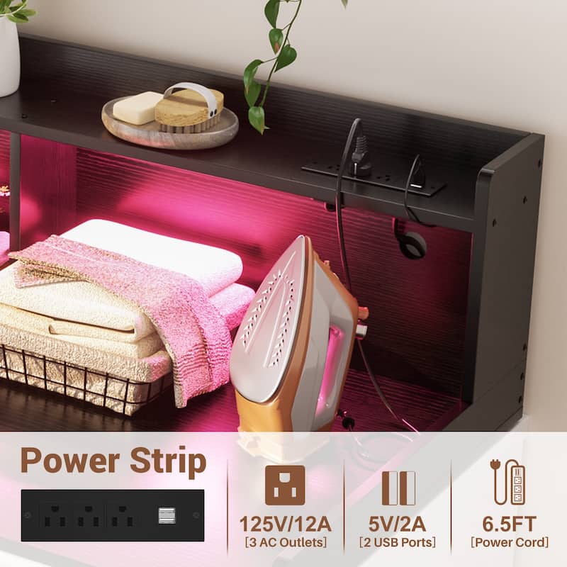 54" x 27.4" Laundry Countertop for Washer and Dryer with Non-Slip Pads，LED Lights，Power Outlets