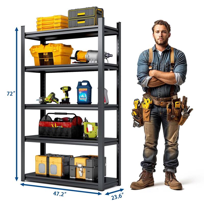 72"H 5 Tier Metal Heavy Duty Storage Shelves with Adjustable Shelf