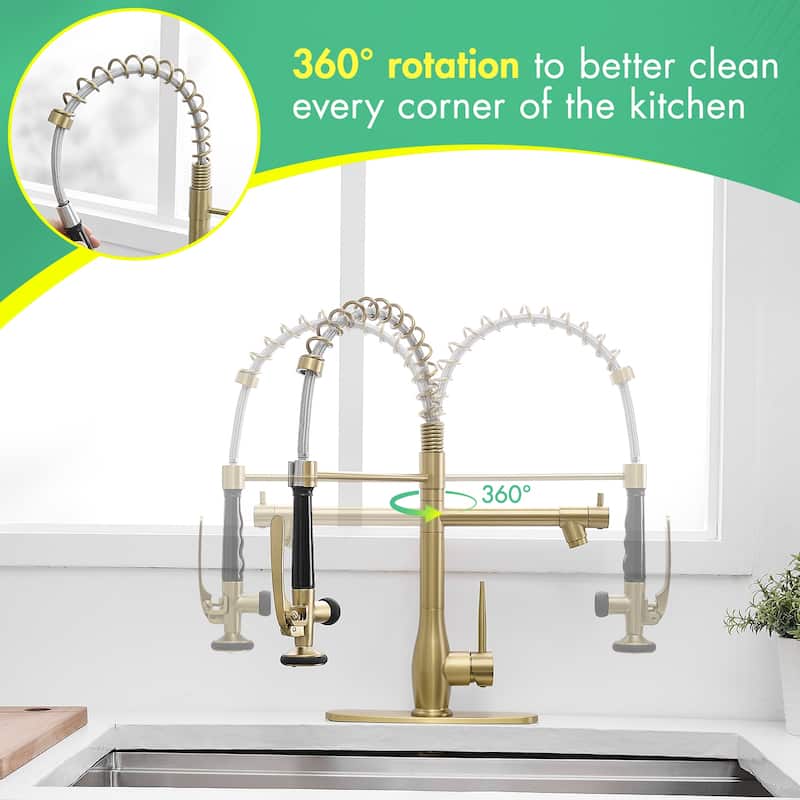 Single Handle Pull Down 360 Degree Rotation Kitchen Faucet with Deckplate