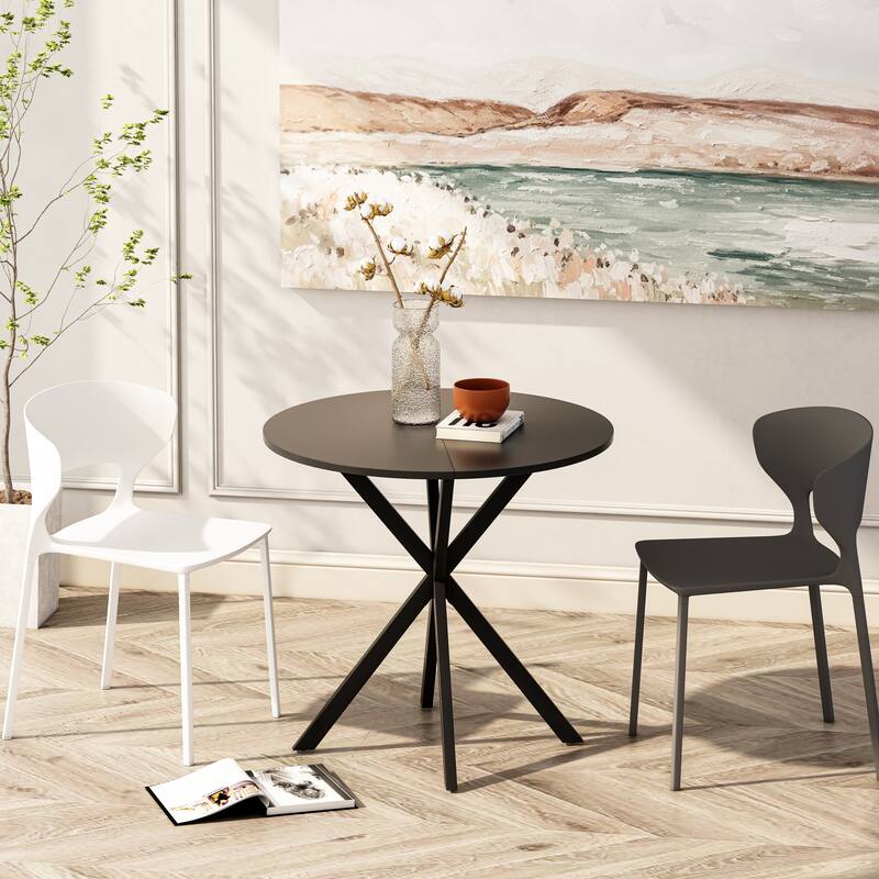 Modern Cross Leg Round Dining Table with Matte Finish Iron Legs