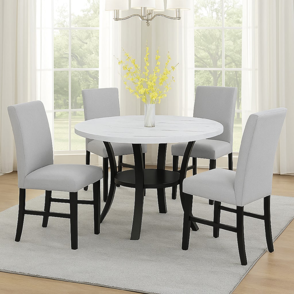 Izy Dining Chair Set of 2, Dove Gray Seat, Black Wood, Tapered Legs