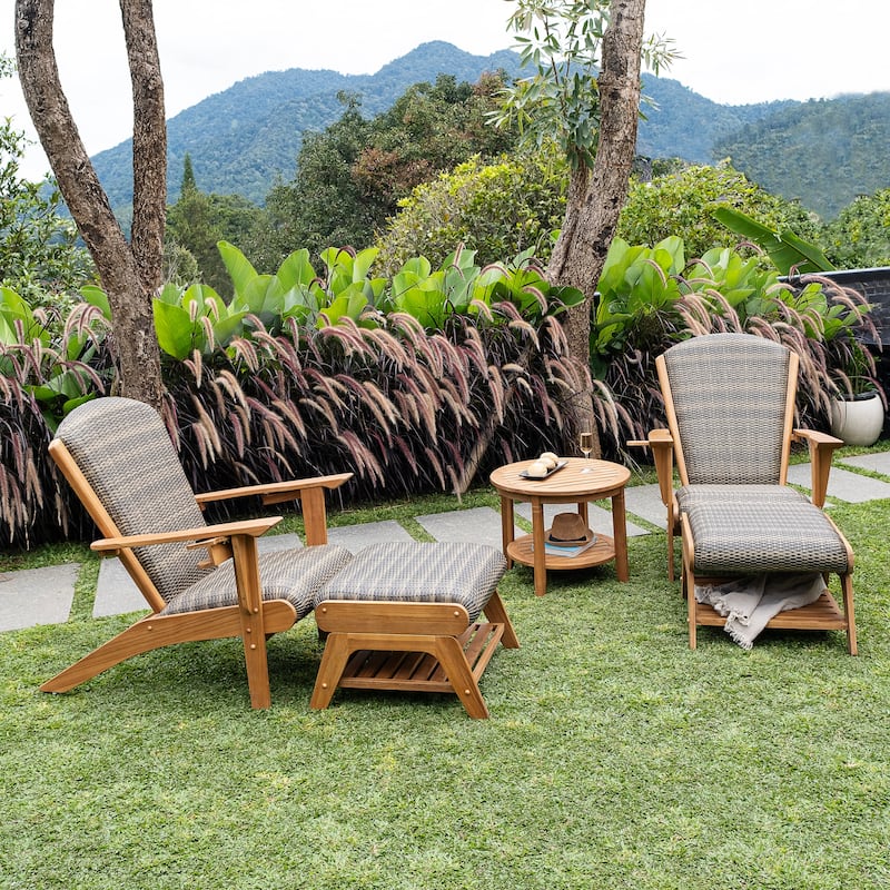 Cambridge Casual Camden Teak Patio Adirondack Chair Set with Padded Woven Seat - FREE Patio Cover