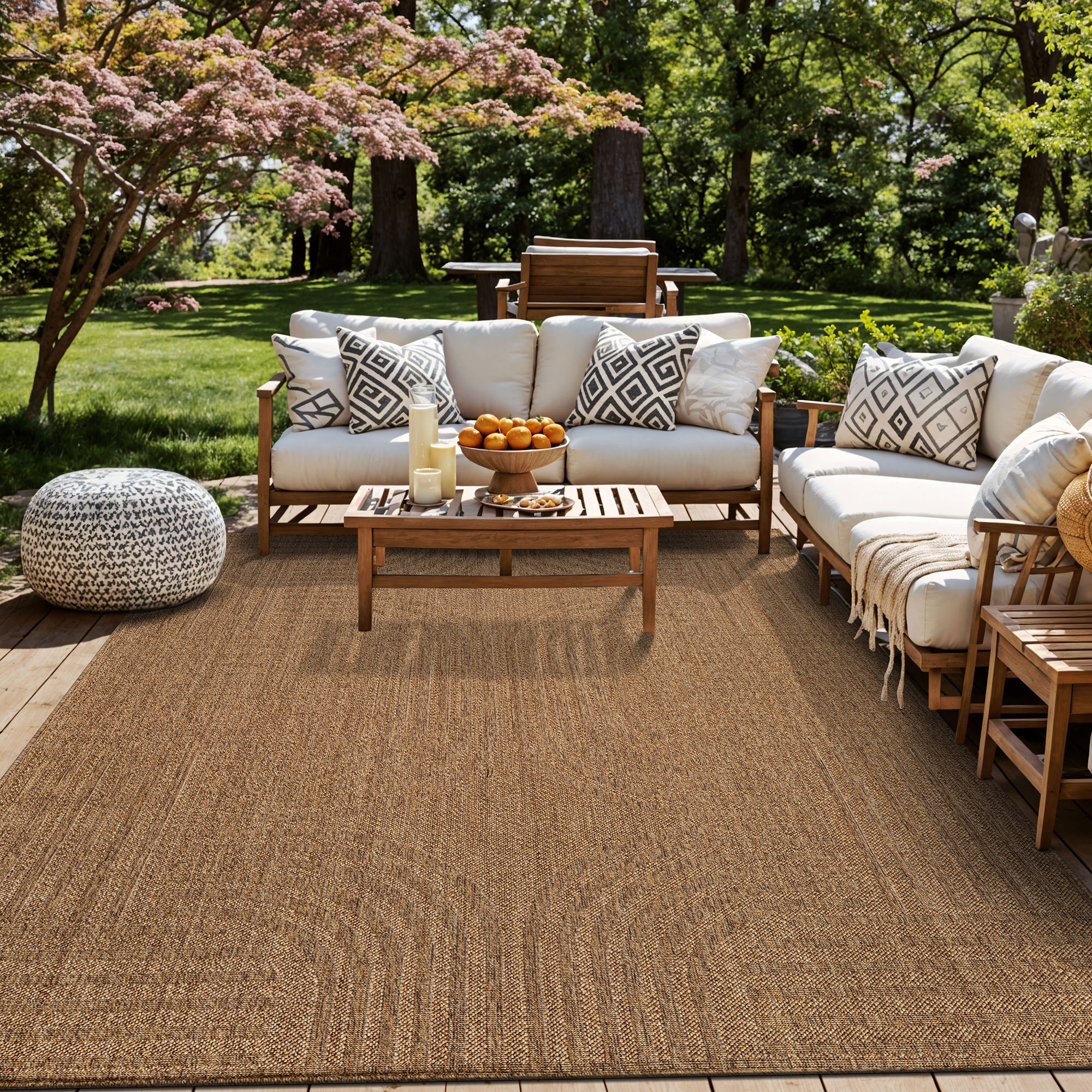 World Rug Gallery Geometric Indoor/Outdoor Flat Woven Area Rug - Natural Jute-Style, Easy-Care Patio Rug for Balcony Patio Deck - Natural - 9' x 12'