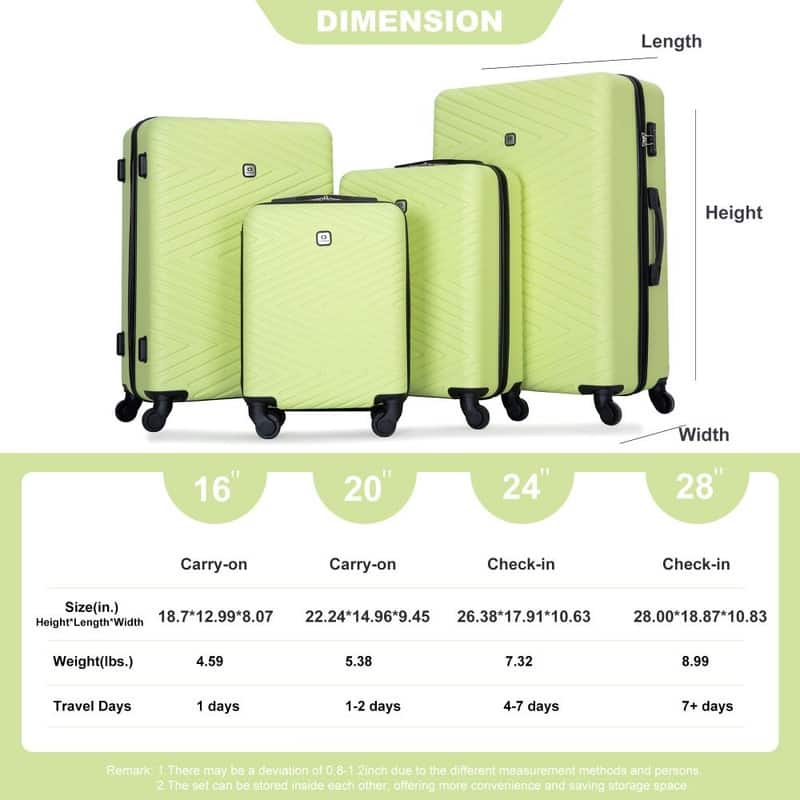 4PCS ABS Lightweight Suitcase Luggage Set with Rotating Wheels,24" and 28" with TSA Lock