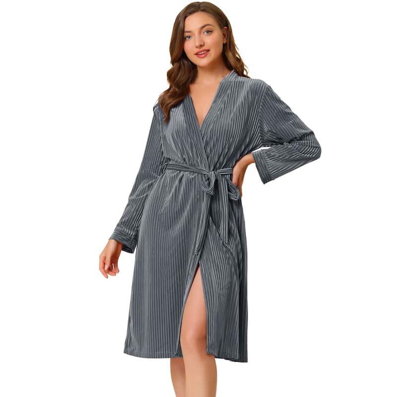 Women's Belt Tie Robe Winter Pajamas Nightgown Midi Warm Bathrobe