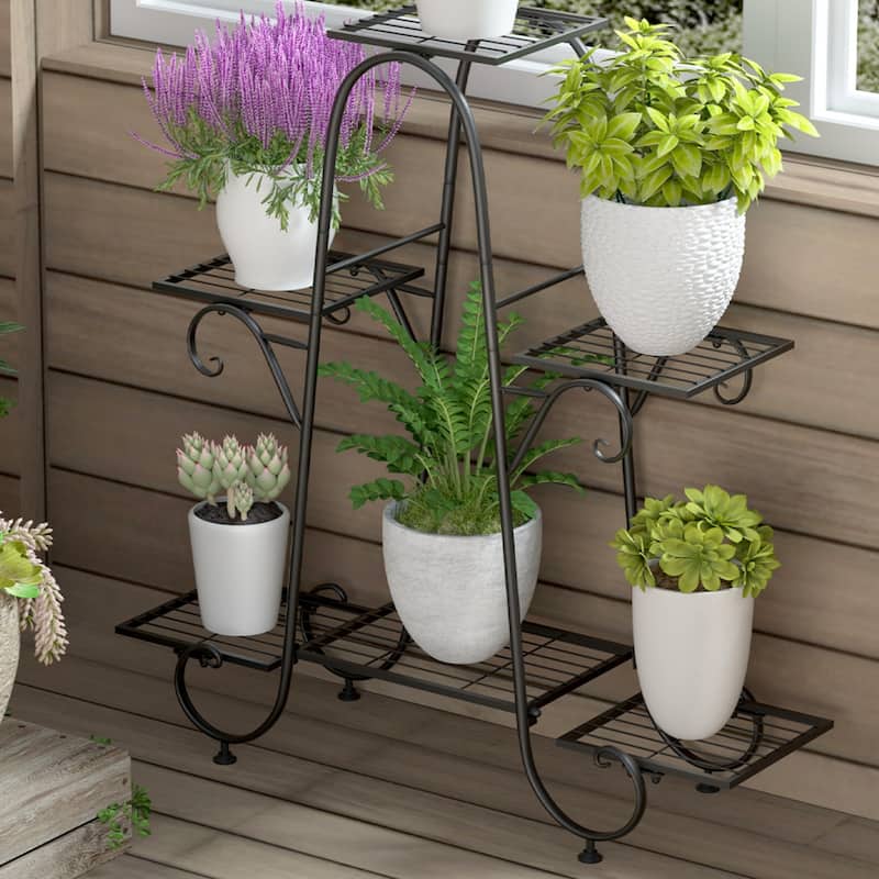6 Tiers Multilayer Metal Plant Stand Flower Pots Display Holder Garden Balcony - 32''