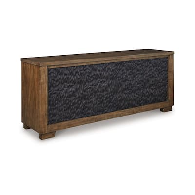 Wain TV Media Console, 3 Cabinets, Brown and Black Wood, 80 Inch