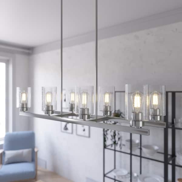 slide 2 of 21, Hunter Hartland 8-Light Linear Chandelier - Dining Room, Kitchen Island - Modern Farmhouse, Industrial, Contemporary Brushed Nickel