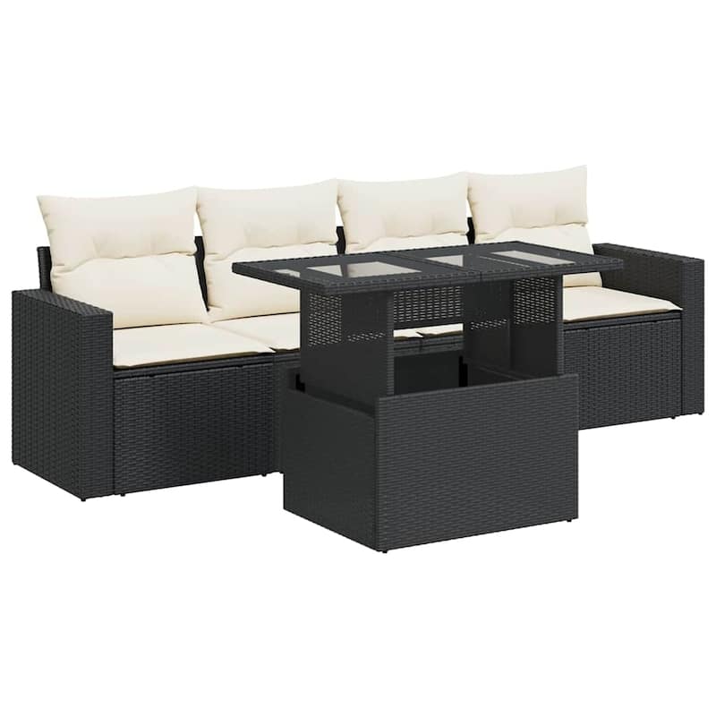 vidaXL Patio Sofa Set with Cushions Outdoor Furniture 5 Piece Poly Rattan - 21.7 x 39.4 x 28.7 in