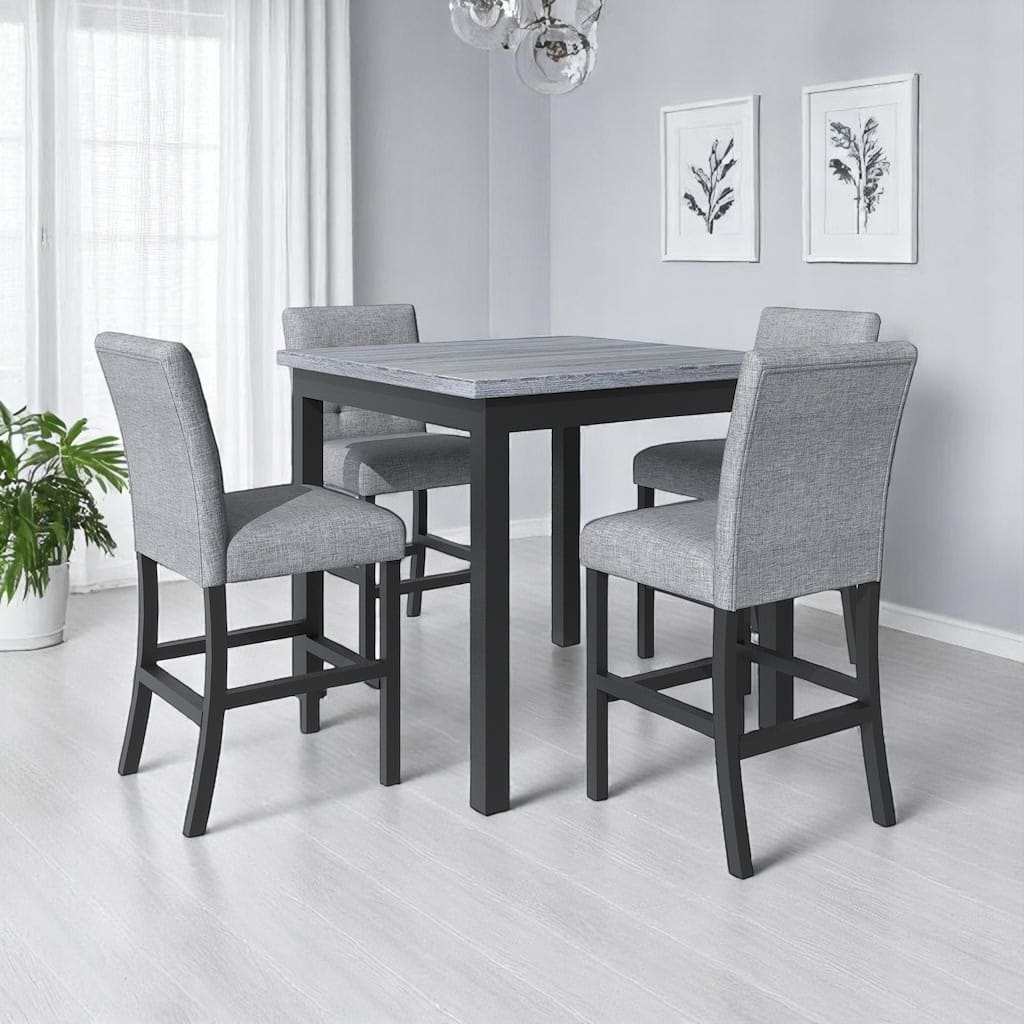 5-Piece Counter Height Dining Set, Square Rubberwood Table and 4 Upholstered High-Back Chairs for Kitchen or Dining Room